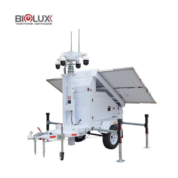 Solar-powered Security Surveillance System Based On A Trailer Carrying Four Cameras Retractable Tower